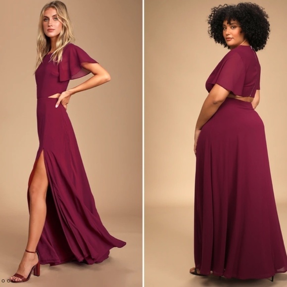 LULUS Elegant Wedding Bridesmaid Romantic Flowy Chic Flutter Sleeve Maxi Dress - Picture 5 of 5